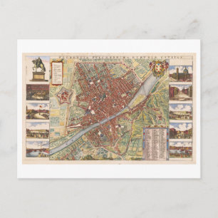 Postal Mapa antiguo de Florencia, Italia, de 1660