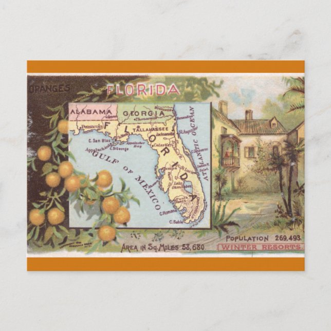 Postal Mapa Antiguo de Florida (Anverso)