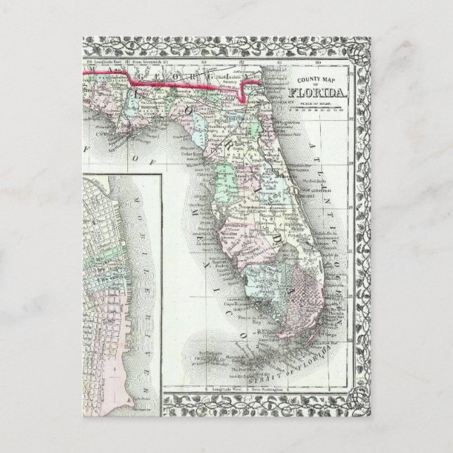 Postal Mapa antiguo de Florida & Mobile, Alabama (Anverso)