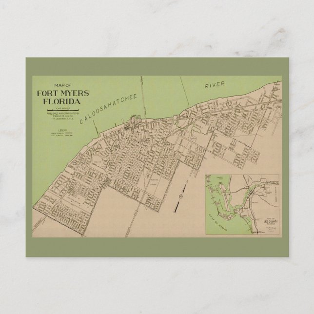 Postal Mapa antiguo de Ft Myers Florida (Anverso)