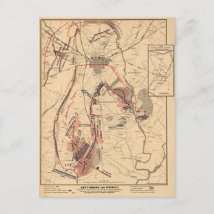 Postal Mapa Antiguo de Gettysburg y Alrededores, Julio 18