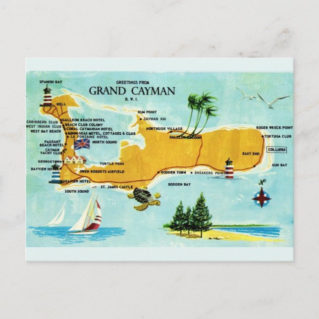 Postal Mapa Antiguo de Gran Caimán (Anverso)