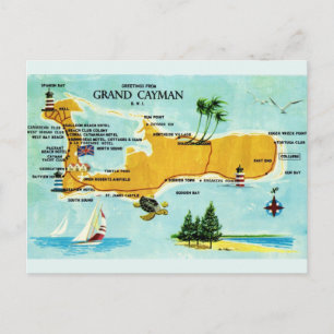 Postal Mapa Antiguo de Grand Cayman