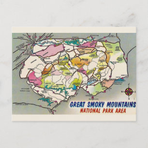 Postal Mapa Antiguo de Great Smoky Mtns.