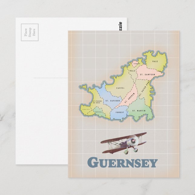 Postal Mapa antiguo de Guernsey (Anverso / Reverso)