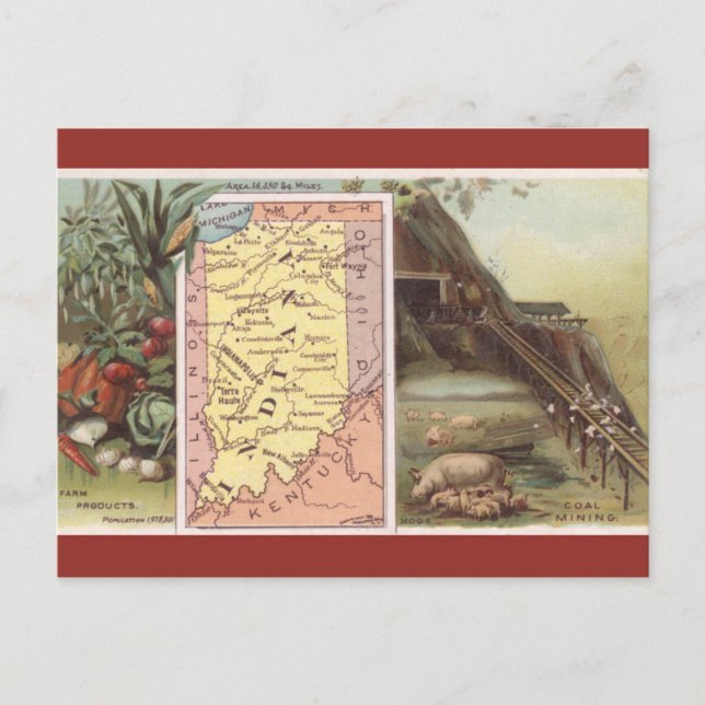Postal Mapa Antiguo de Indiana (Anverso)