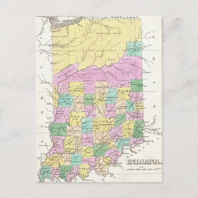 Postal Mapa Antiguo de Indiana (1827) (Anverso)