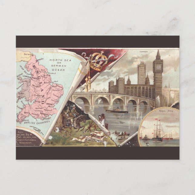 Postal Mapa Antiguo de Inglaterra (Anverso)