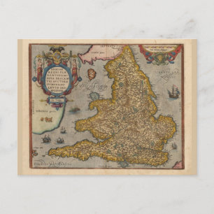 Postal Mapa antiguo de Inglaterra de 1573