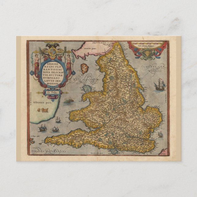 Postal Mapa antiguo de Inglaterra de 1573 (Anverso)