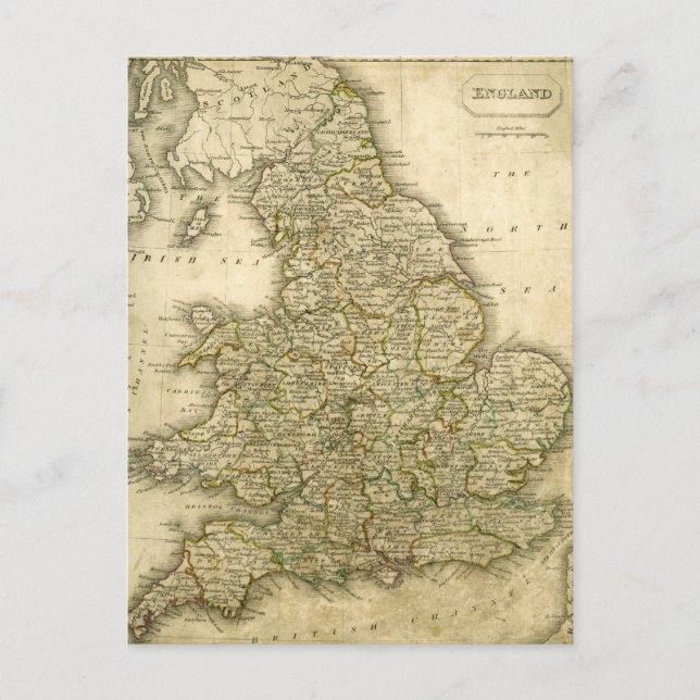 Postal Mapa antiguo de Inglaterra y Gales (Anverso)