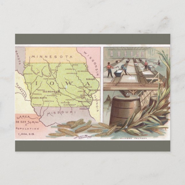 Postal Mapa Antiguo de Iowa (Anverso)