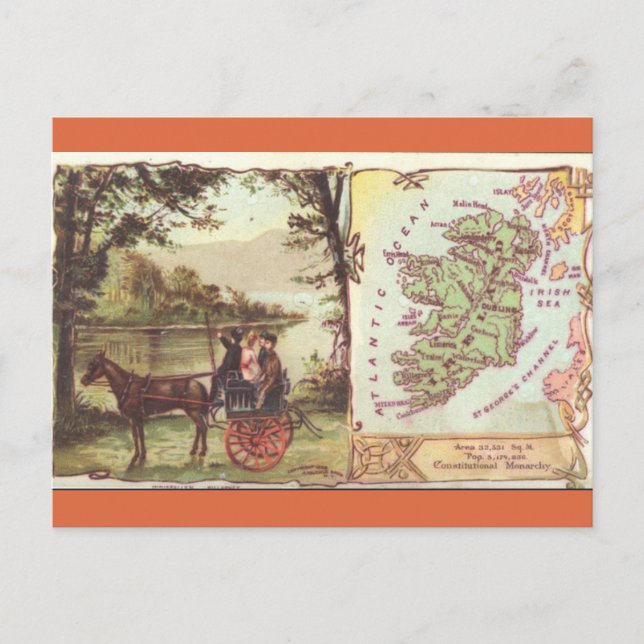 Postal Mapa antiguo de Irlanda (Anverso)