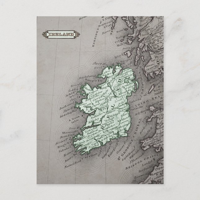 Postal Mapa antiguo de Irlanda, verde (Anverso)