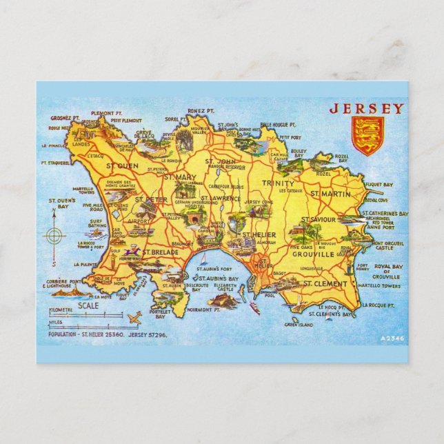 Postal Mapa antiguo de Jersey (Anverso)