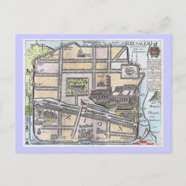 Postal Mapa antiguo de Jerusalén poco común restaurado (Anverso)