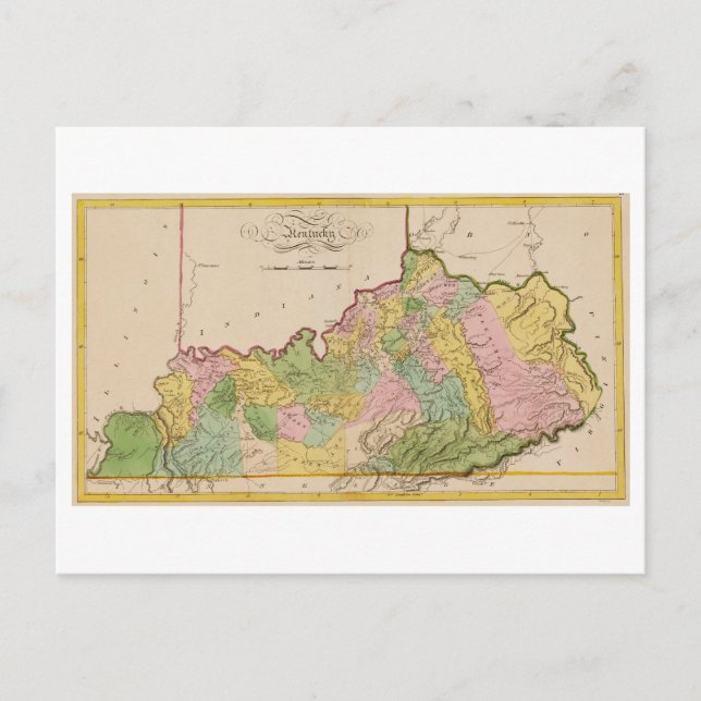 Postal Mapa antiguo de Kentucky en 1815 (Anverso)