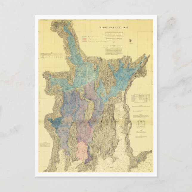 Postal Mapa antiguo de la bahía de Narragansett Rhode Isl (Anverso)