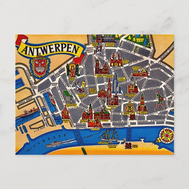 Postal Mapa antiguo de la calle de Amberes  (Anverso)