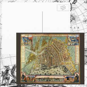 Postal Mapa Antiguo de la Calle de Ámsterdam, Países Bajo