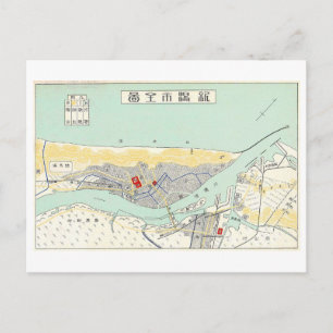 Postal Mapa Antiguo de la Ciudad de Niigata, Japón