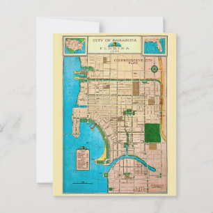 Postal Mapa antiguo de la ciudad de Sarasota