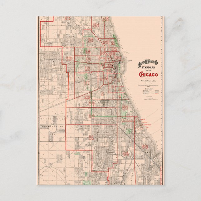 Postal Mapa antiguo de la época de Chicago - 1893 (Anverso)