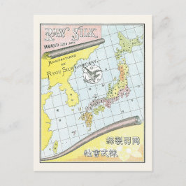 Postal Mapa antiguo de la etiqueta de seda cruda de Japón