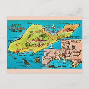Postal Mapa antiguo de la Isla Santa Catalina