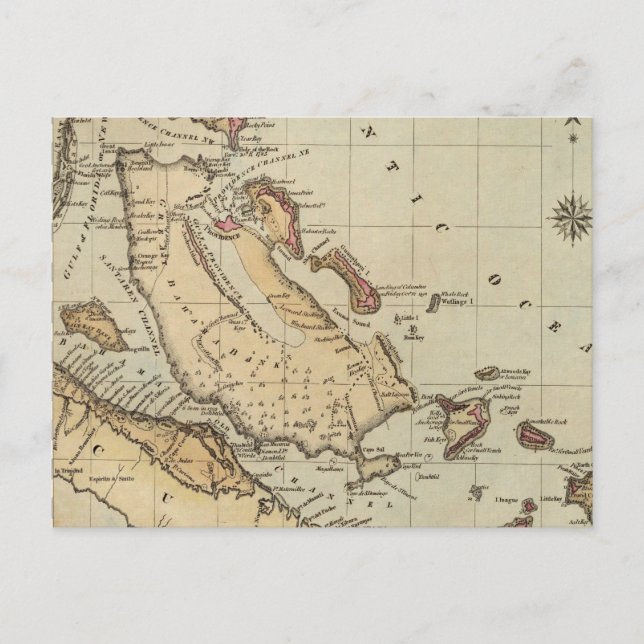 Postal Mapa antiguo de las Bahamas (1823) (Anverso)
