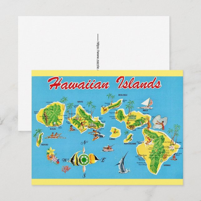 Postal Mapa Antiguo de las Islas Hawaianas  (Anverso / Reverso)