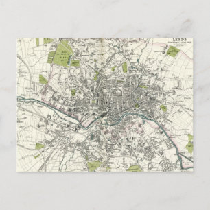 Postal Mapa antiguo de las Leeds del siglo XIX