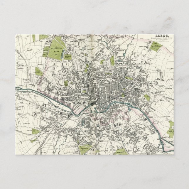 Postal Mapa antiguo de las Leeds del siglo XIX (Anverso)