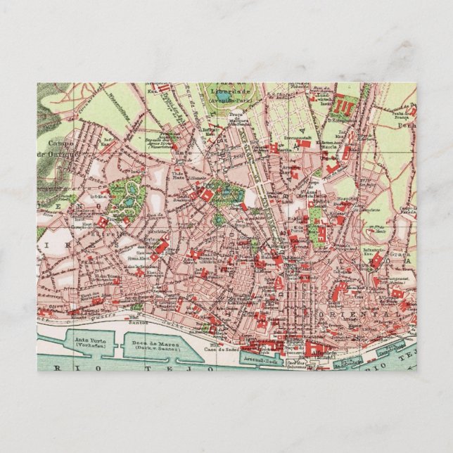Postal Mapa Antiguo de Lisboa Portugal (Anverso)