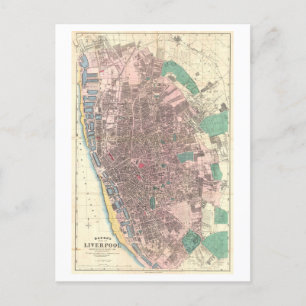 Postal Mapa antiguo de Liverpool, Inglaterra, 1890