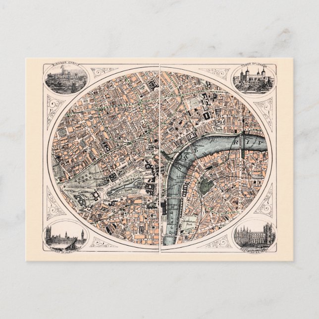 Postal Mapa antiguo de Londres (Anverso)