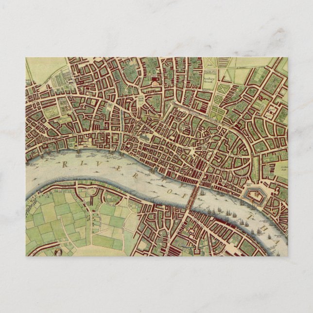 Postal Mapa Antiguo de Londres (Siglo XVII) (Anverso)