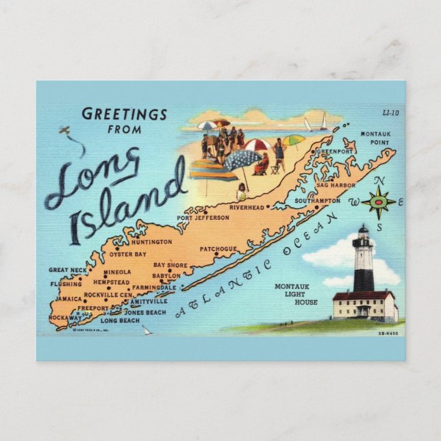 Postal Mapa Antiguo de Long Island  (Anverso)