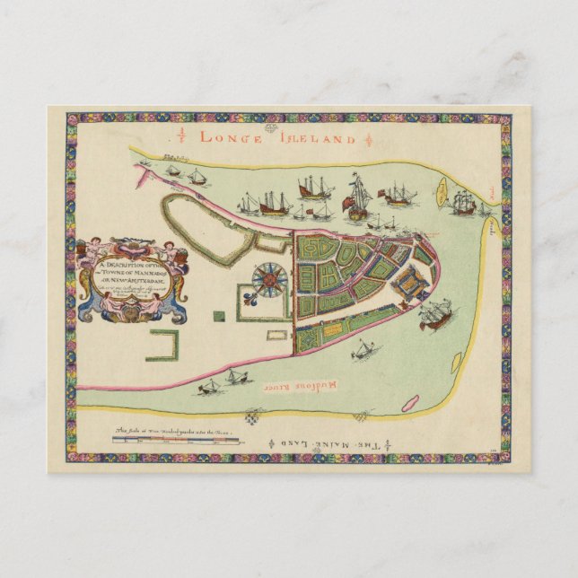 Postal Mapa antiguo de Long Island Nueva York (Anverso)