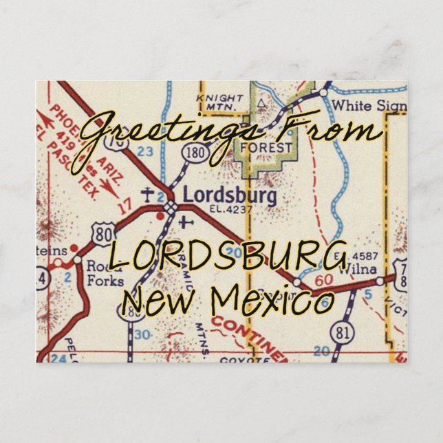 Postal Mapa antiguo de Lordsburg NM (Anverso)