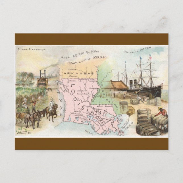Postal Mapa Antiguo de Louisiana (Anverso)