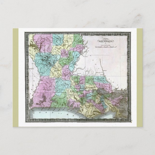 Postal Mapa antiguo de Louisiana de 1848 (Anverso)