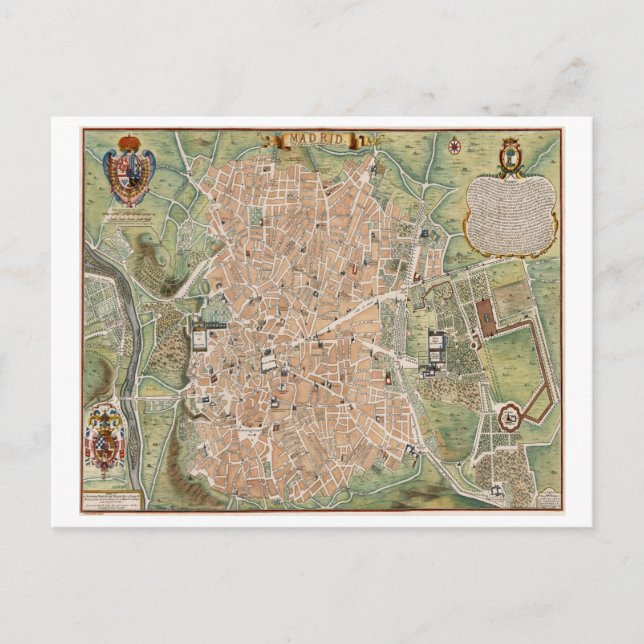 Postal Mapa antiguo de Madrid, España (Anverso)