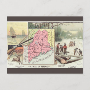 Postal Mapa Antiguo de Maine