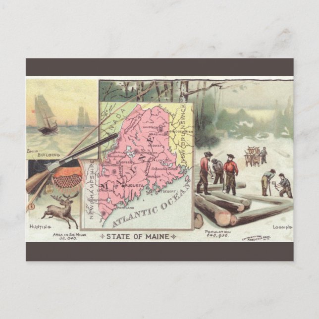 Postal Mapa Antiguo de Maine (Anverso)