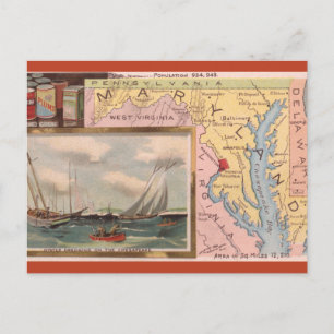 Postal Mapa Antiguo de Maryland