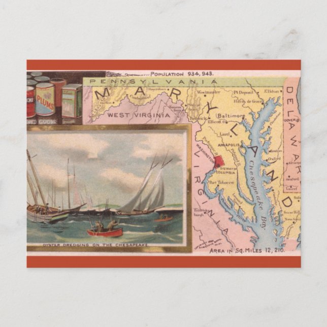 Postal Mapa Antiguo de Maryland (Anverso)
