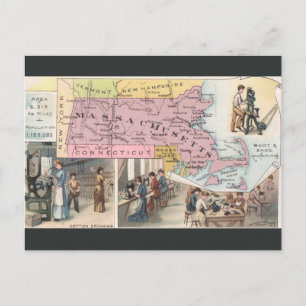 Postal Mapa Antiguo de Massachusetts