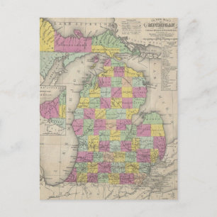 Postal Mapa Antiguo de Michigan (1853)