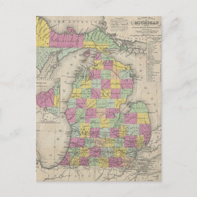Postal Mapa Antiguo de Michigan (1853) (Anverso)